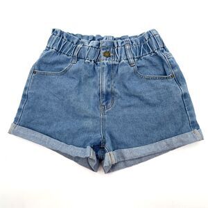 Hammer Jeans Womens Denim Shorts Small Paperbag Waist Cuffs Light Wash High Rise